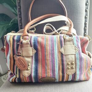 Y2K Fossil Keyper Maddox Striped Tapestry Satchel